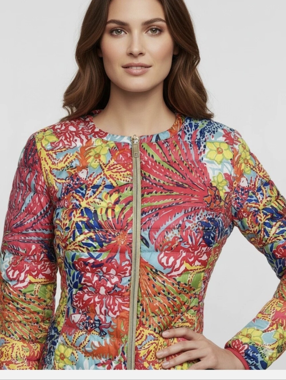 Lilly Pulitzer Lilah Reversible Multicolor  Quilted Down Puffer Jacket Sz.M